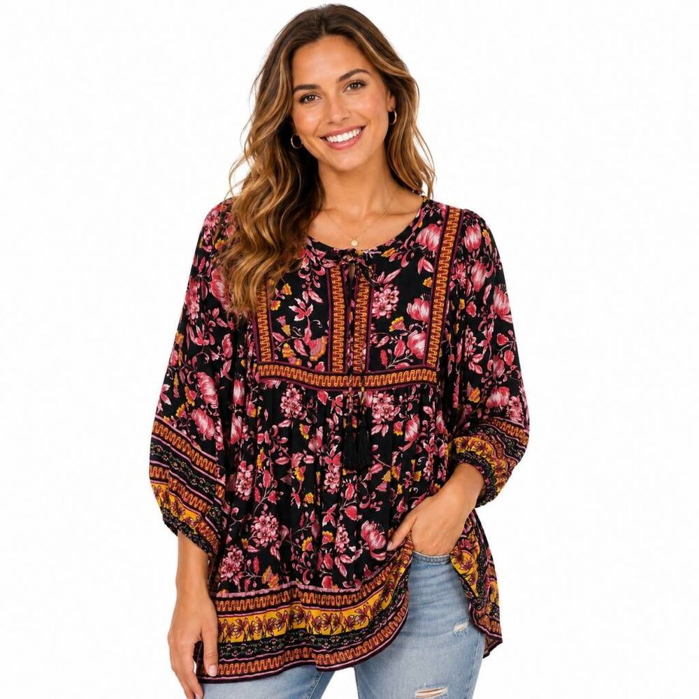 Rachel Zoe Floral Boho Peasant Tunic Dress Medium